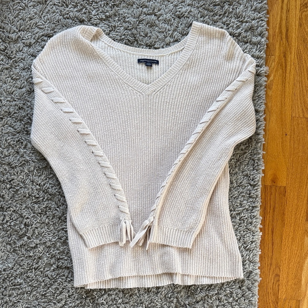 American Eagle Outfitters Cream V-Neck Sweater